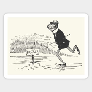 Cottagecore Frog Ice Skating, Toad Gentleman in Danger, Vintage Frogcore Fairytale Magnet